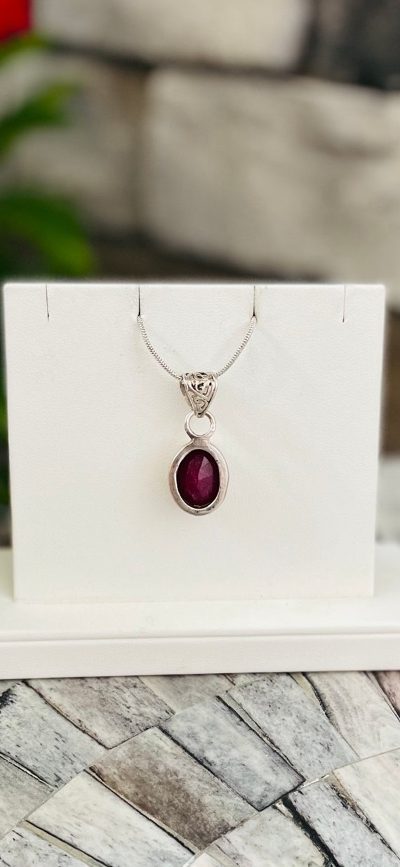 Genuine Faceted Ruby Pendant, Vintage Jewelry, St… - image 4