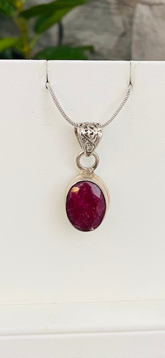 Genuine Faceted Ruby Pendant, Vintage Jewelry, St… - image 1