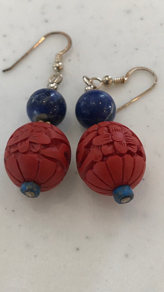 Cinnabar and Lapis Lazuli Earrings