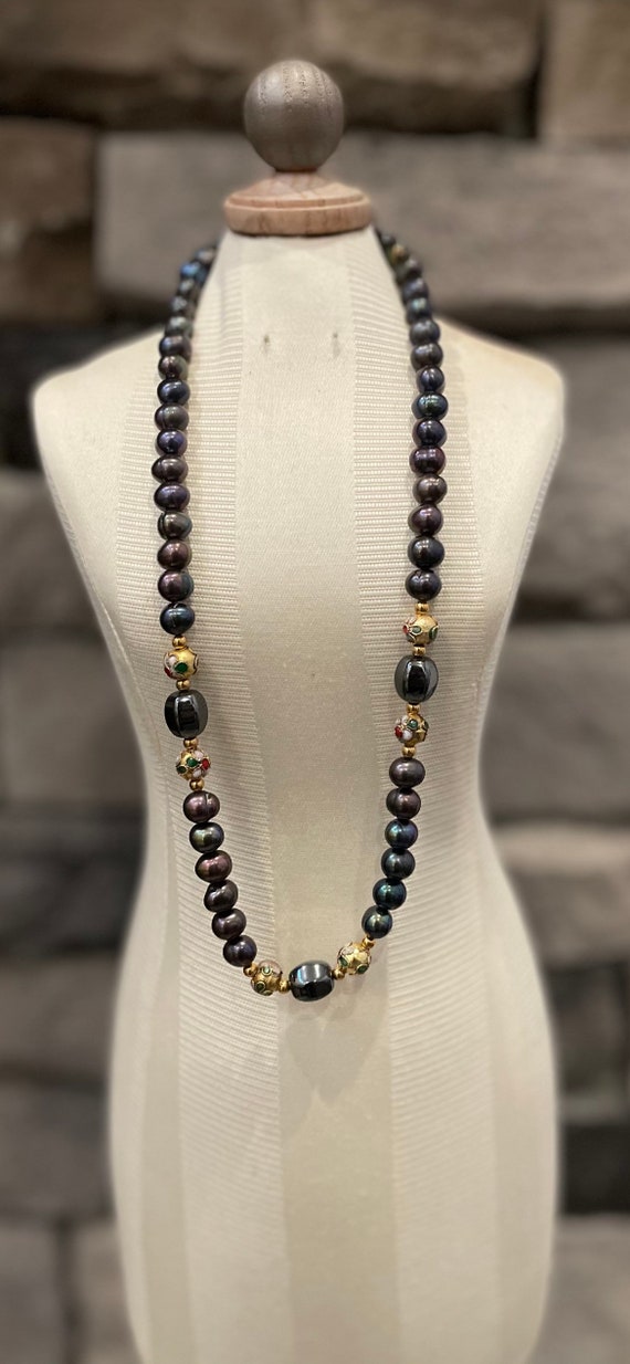 Cultured Freshwater Peacock Black Pearls and Cloi… - image 4