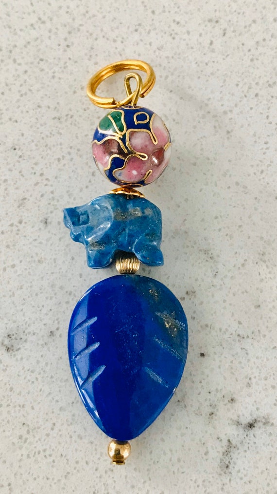 Lapis Lazuli Pig and Cloisonné Pendant