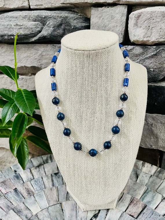 Lapis Lazuli and Crystal Necklace, Austrian Facete