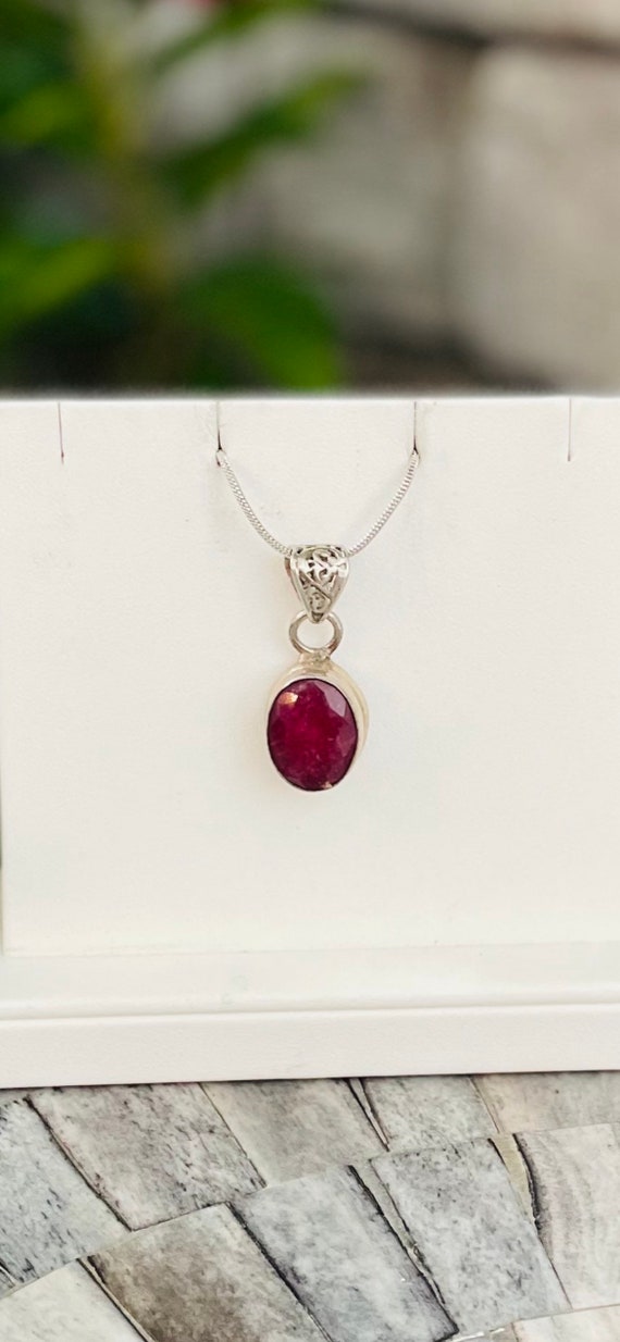 Genuine Faceted Ruby Pendant, Vintage Jewelry, St… - image 2