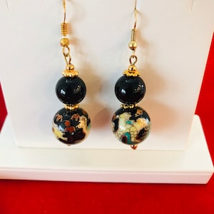 Black Onyx and Dragon Cloisonné Earrings