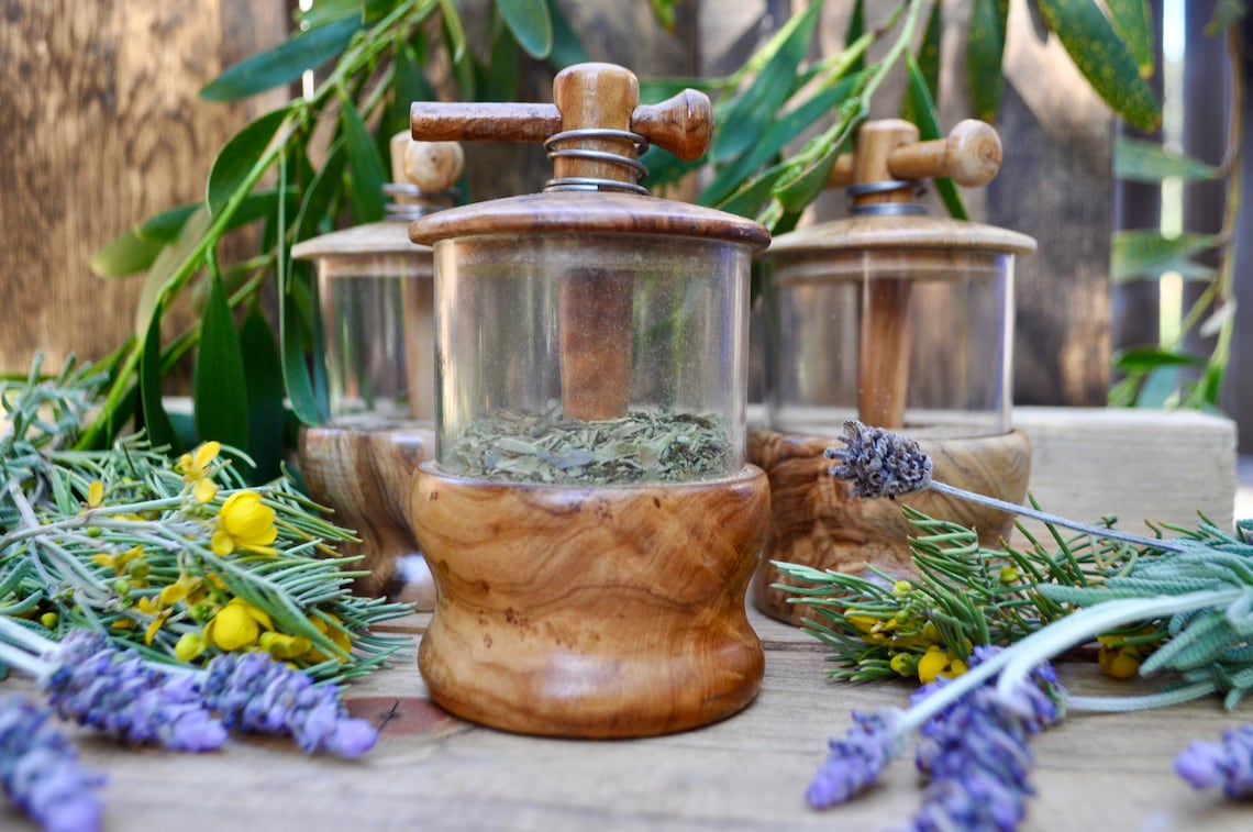 French olive wood herb mill grinder Etsy