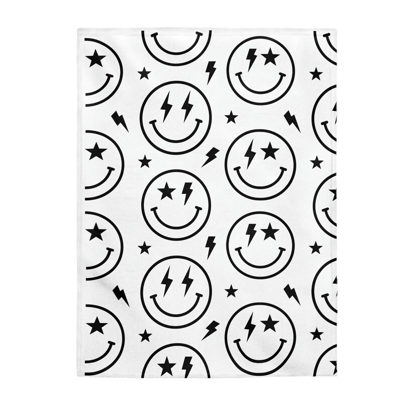 Smiley Face Black and White Plush Blanket Blanket, Soft, Plush, Smiley