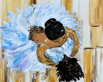 Ballerina & Dog Painting Queen African American Original Oil 12" Canvas Woman Artwork 3d Wall Art Black Woman Female Dress, Dog Art by MSUSA