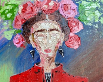 Frida Kahlo Painting Woman Original Art Portrait Floral Artwork Impasto Oil Painting Canvas Faceless Woman Wall Art Frida Kahlo MargarySUSA