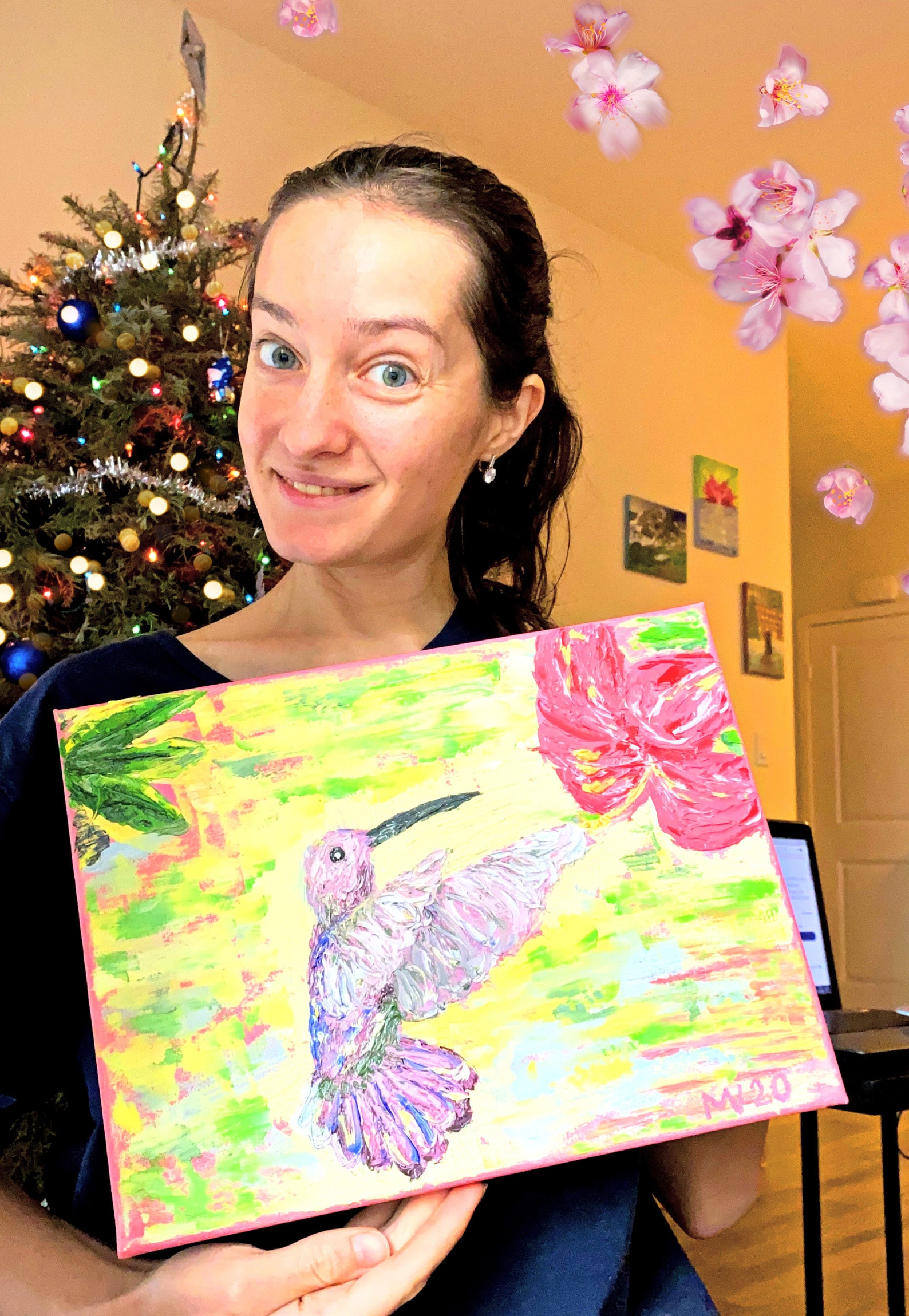 Hummingbird Painting Bird Original Art Canvas Impasto Oil Art Bird Wall