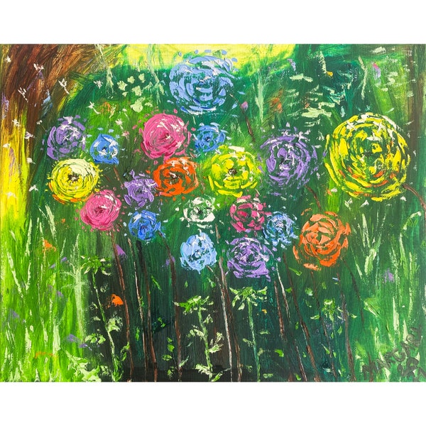 Dandelion Painting Floral Original Art Wildflowers Artwork Impasto Oil Floral Art Colorful Blowball Large Wall Arts Flowers byMargaryShopUSA