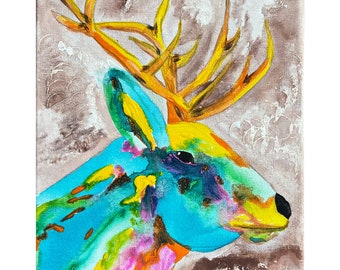 Gorgeous Deer Abstract Painting Original and Hand-painted Artwork Canvas Wild Animal Artwork Multicolored Contemporary Art by MargaryShopUSA