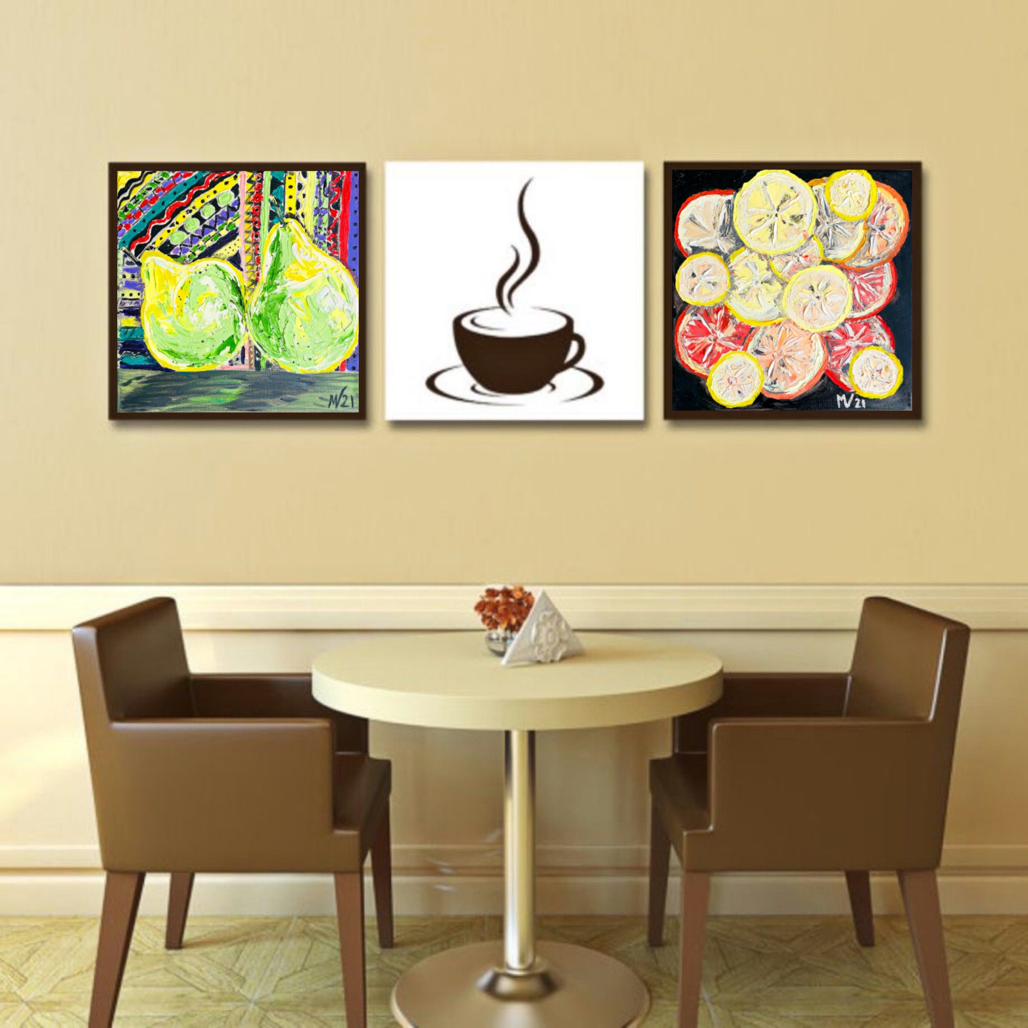 Pears Painting Two Original Art Fruit Arts Pear Wall Art Canvas Impasto