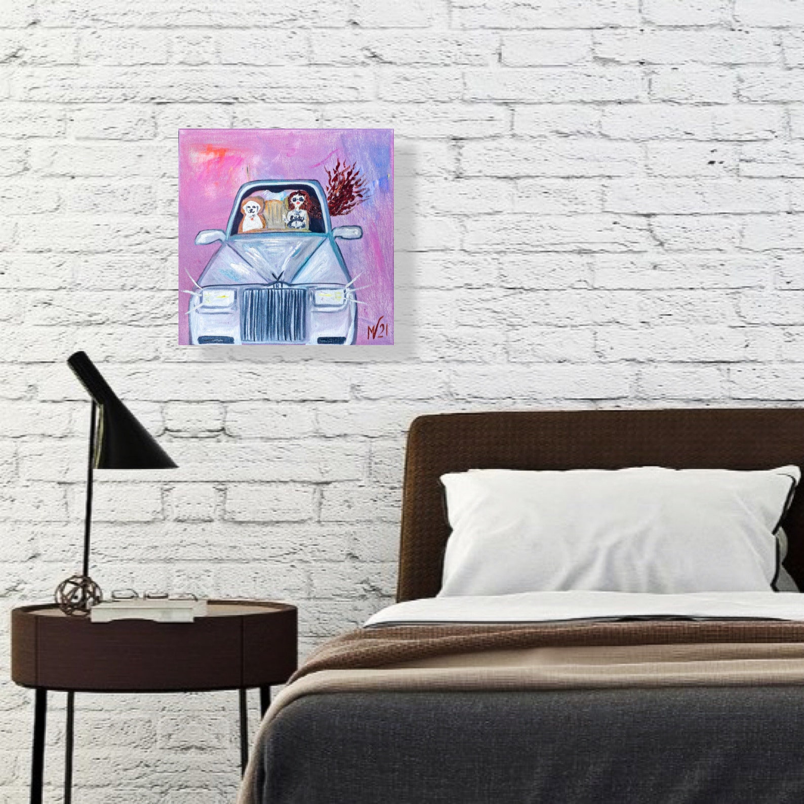 Woman & Dog Painting Car Art Oil ORIGINAL Artwork Canvas Wall - Etsy