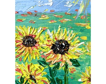 Sunflower Painting Original Floral Wall Art on Canvas Art Impasto Oil Painting Small Gift Painting Landscape Painting Textured by Margary