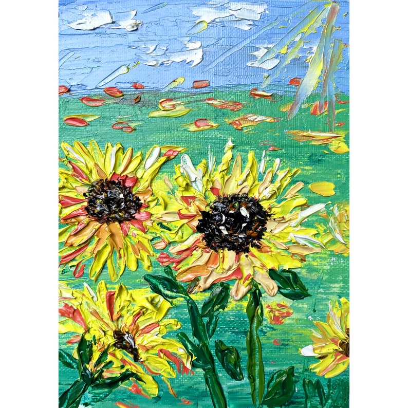 Sunflower Painting Original Floral Wall Art on Canvas Art Impasto Oil