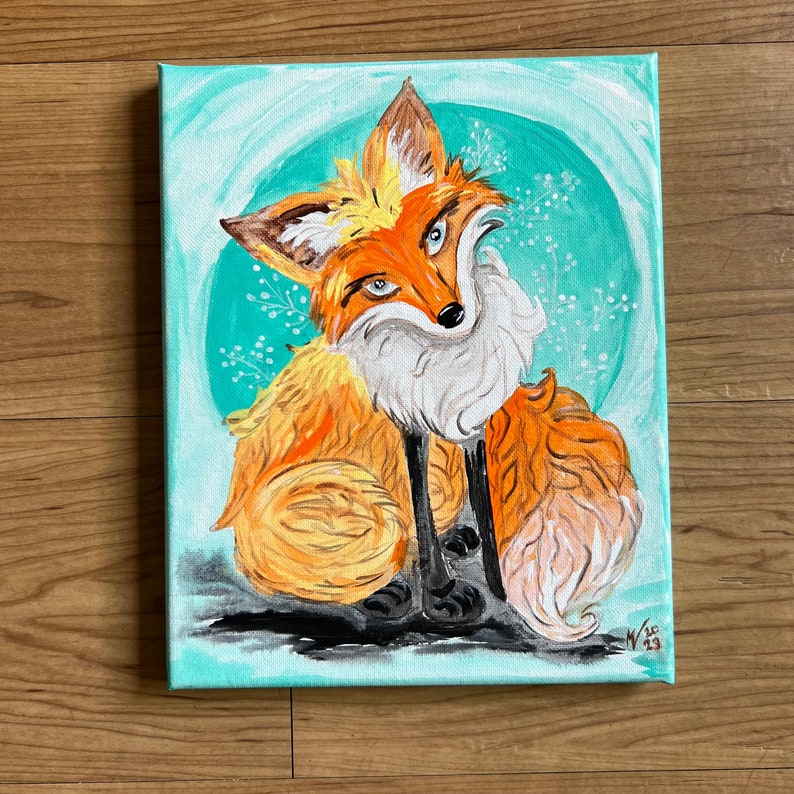 Fox Painting Original Art Fox Artwork Canvas Decor Animal Wall Art Fox