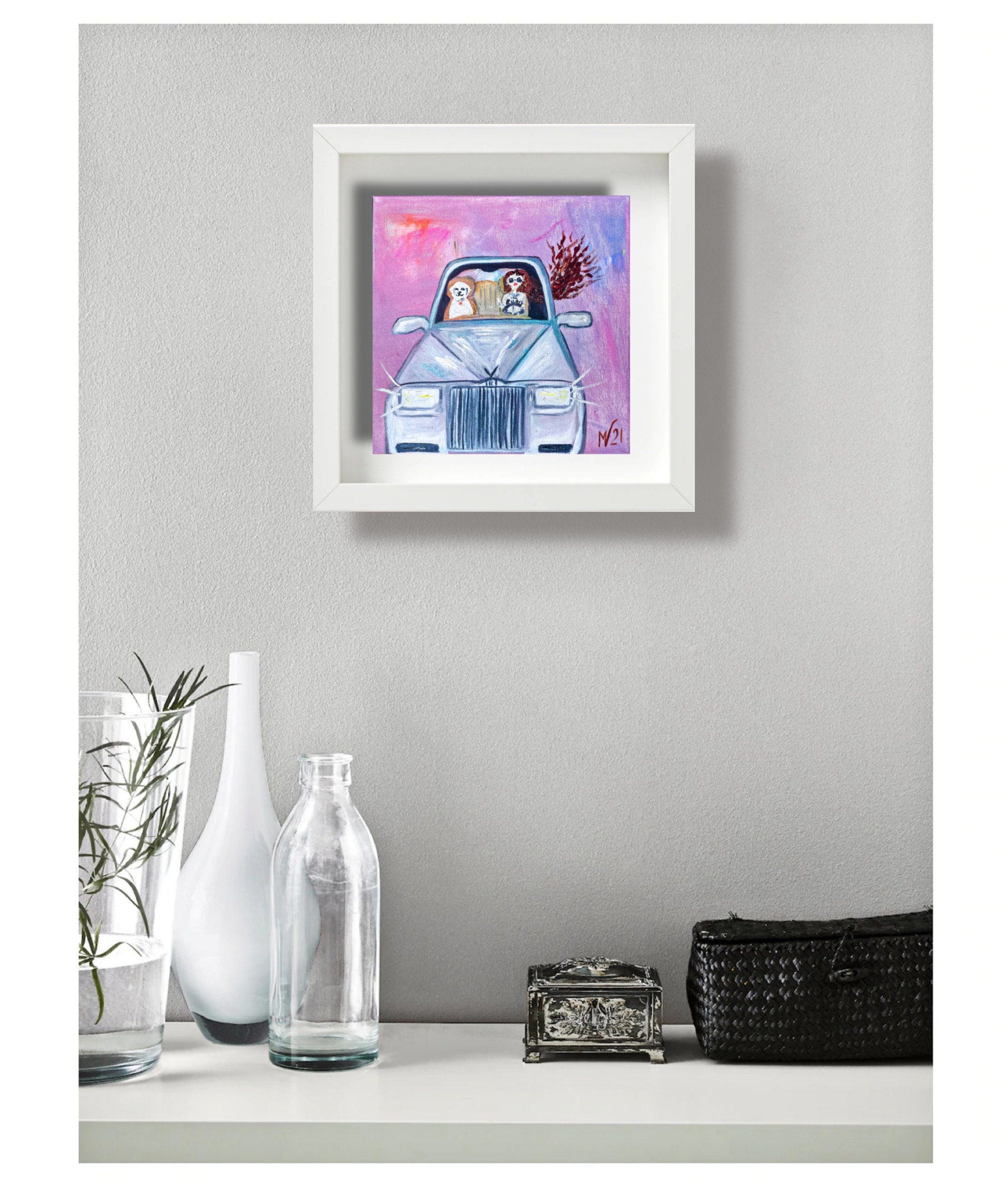 Woman & Dog Painting Car Art Oil ORIGINAL Artwork Canvas Wall - Etsy