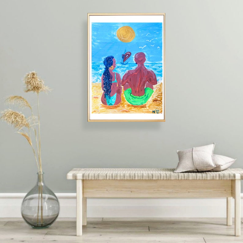 Loving Couple Painting Beach Original Art Couples Artwork Etsy