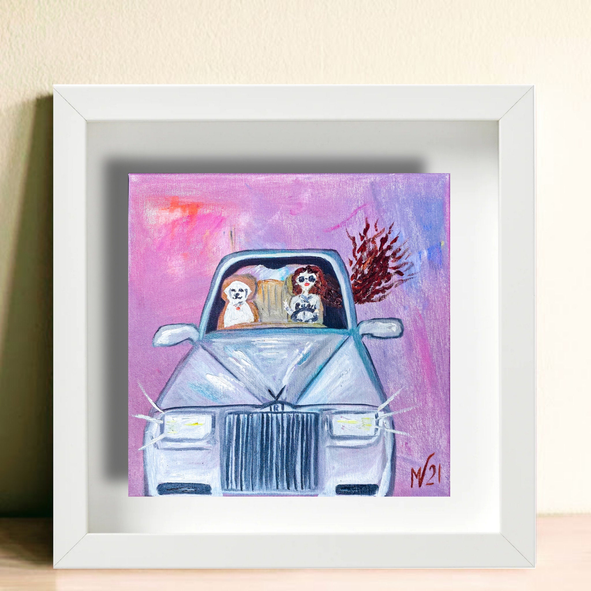 Woman & Dog Painting Car Art Oil ORIGINAL Artwork Canvas Wall - Etsy