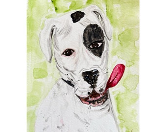 BOXER White Art Dog Portrait Painting Original Artwork Watercolor Deco Furry Friends Art Pet Portrait Painting Dog Lover Gift One Eye Black