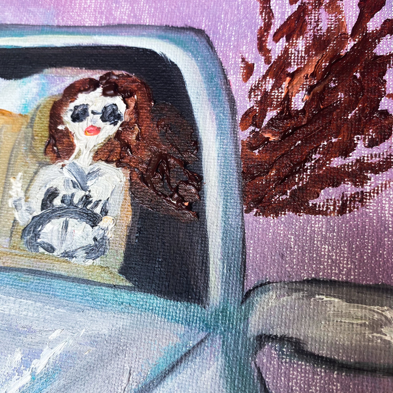 Woman & Dog Painting Car Art Oil ORIGINAL Artwork Canvas Wall Art 12