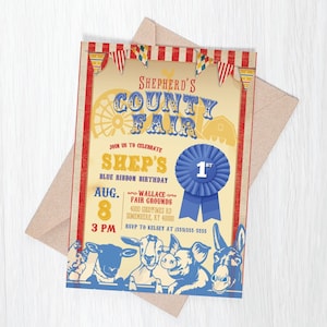 COUNTY FAIR Birthday Invitations | First Birthday | Blue Ribbon Birthday