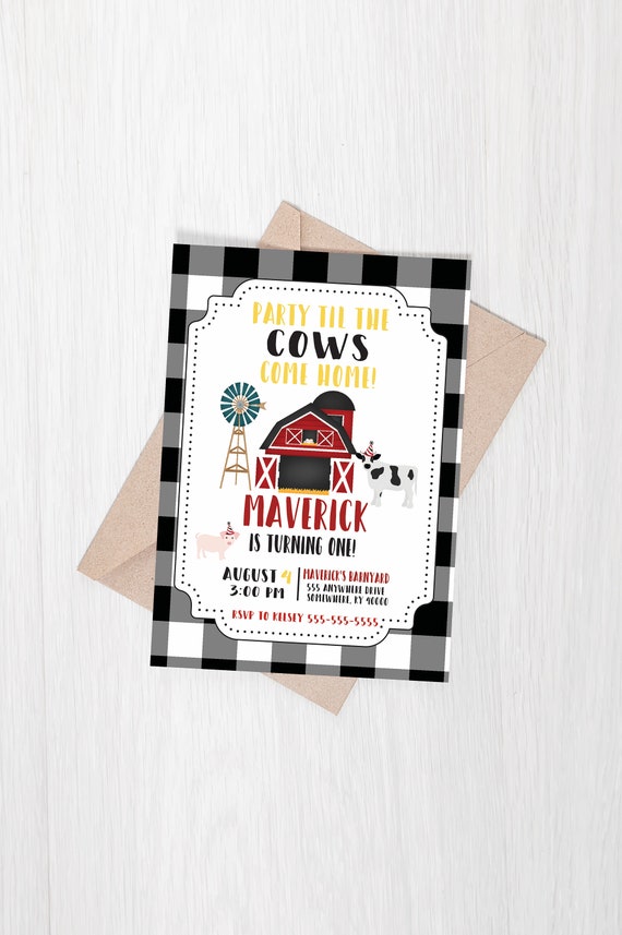 FARM Birthday Invitations | First Birthday | Party til the cows come home Il_570xn