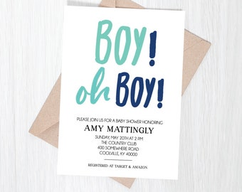 Boy simple BABY SHOWER | Book Card | Diaper Raffle | Printed or Digital