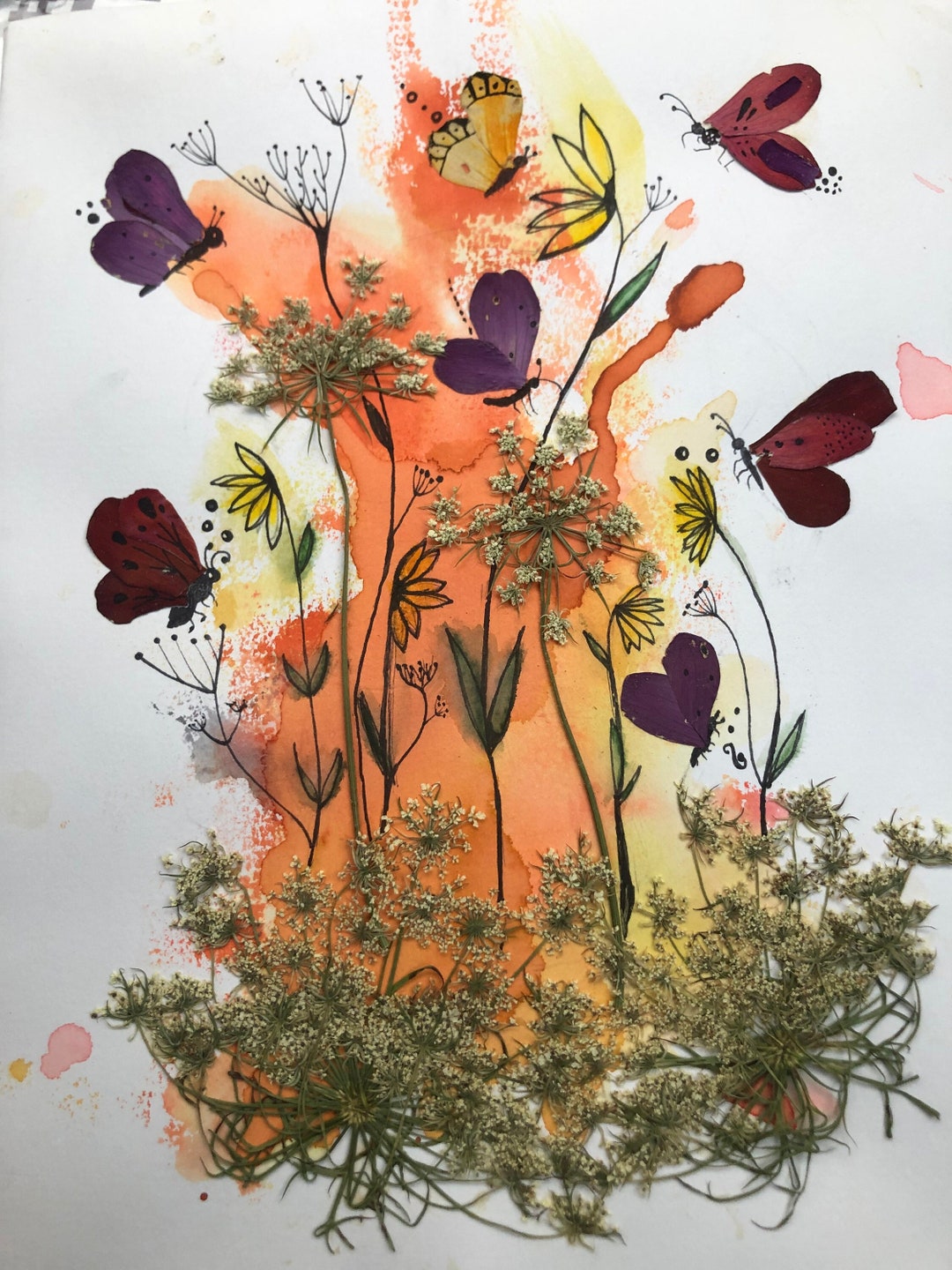 Pressed Flower Butterfly Art Print Etsy