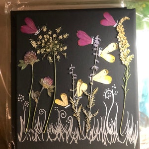 Pressed flower butterfly original botanical illustration art on canvas