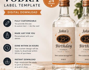 Etiketsjabloon voor Tito's Vodka op maat, verkrijgbaar in meerdere formaten, gepersonaliseerde fles