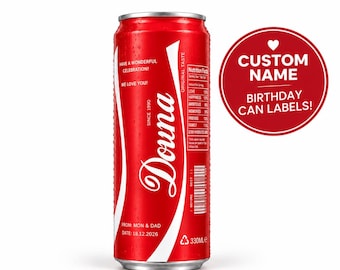 Gepersonaliseerde Coca-Cola blikje (330 ml) met naamsticker voor verjaardag, gepersonaliseerde Coca-Cola voor een verjaardag, frisdrank voor een verjaardag