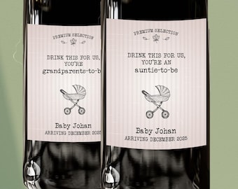 Baby Announcement Wine Labels: Gift for Aunt, Uncle - Personalized Pregnancy Reveal