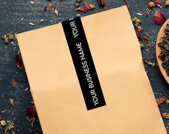 Business Sealing Sticker Template, Long Packaging Labels, Branded Packaging Label for Packing Orders, Logo, Your Custom Text, Evident Tamper