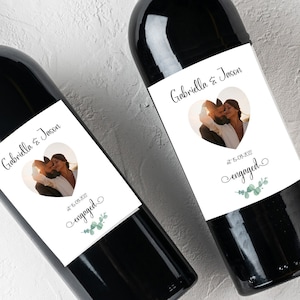 Photo Wine Label Gift for Engaged Couple, Custom Engagement Bottle Label, Wedding Wine, Engagement Gift, Photo Sticker, Eucalyptus, Wedding