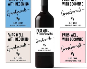 Personalize Pregnancy Reveal, Pregnancy Surprise Announcement, Pairs Well With Auntie Uncle Godmother Grandparents to be, Gift, Wine Label