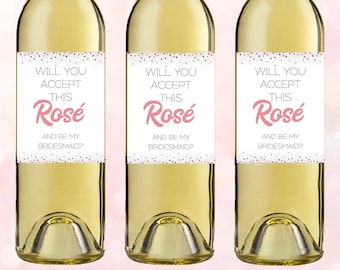 Bridesmaid Rose Label, Wine Label for Maid of Honor, Will You Be My Maid of Honour, Officiant Gift, Bridesmaid Gift Box
