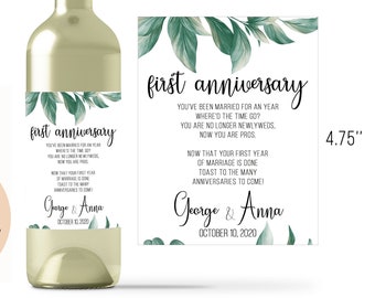 Eucalyptus Greenery Wedding Wine Milestone Labels, Set of 8 Wedding Gift Surprise Box Labels, Wedding First Anniversary Gift Ideas