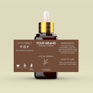 Custom Cosmetic Labels, Branded Label Design, Cosmetic Wrap Around Label, Product Labeling Template, Bottle Label Packaging, Skincare