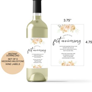 Wedding Milestone Wine Labels Stickers Blush Wedding Gift Wine Labels Bridal Shower Wine Basket Marriage Firsts Wine Poems, Instant Download