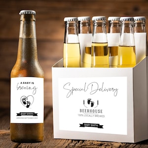 Etiquetas de cerveza personalizadas Un bebé está en ciernes, anuncio divertido personalizado de un bebé, revelación de un bebé, regalo para una futura madre, etiquetas de cerveza y portabebés, padres