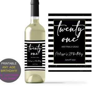 Digital Download - 21st Twenty One Birthday Wine Labels - Personalized Glam Chic 21st Party Wine Stickers