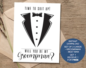 Funny Groomsman Proposal Card, Time to Suit Up - Best Man Gift, Groomsmen Gift, Will You Be My Best Man, Groomsmen Cards, INSTANT DOWNLOAD