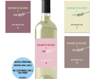 Funny Mom Wine Label, Mother's Day Gift (Digital Download)