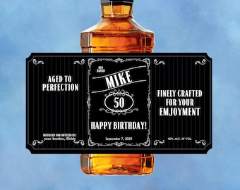 Whiskey Birthday Gift Labels - Custom Birthday Bottle Labels for 18th, 21st, 30th, 40th, 50th, 60th Any Age Party Celebration