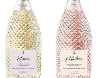 Bridesmaid Proposal Prosecco Rose Bottle Labels: Maid of Honor Gifts