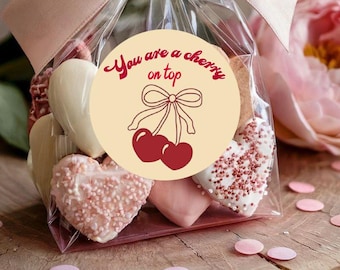 Valentines Day Stickers Cherry on Top, Gift for Valentines, Galentines, Stickers for Treat Bags, Candy Bags, Exchange Gifts