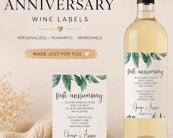 Set of 8 Eucalyptus Wedding Milestone Wine Labels - First Baby, First Anniversary, Greenery