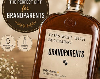 Custom Pregnancy Reveal Whiskey Label Bottle Woodford Pregnancy Announcement Pairs well with Aunt Uncle Grandparents, Baby Announcement Gift