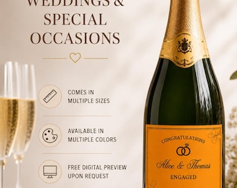 Champagne-etiketten op maat voor een bruiloft, gepersonaliseerde verlovingsbedankjes, vrijgezellenfeest